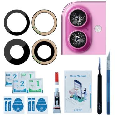 Imagem de LOZOP Substituição do vidro da câmera traseira com adesivo pré-instalado, ferramentas de reparo e manual de instalação compatível com iPhone 16 e 16 Plus