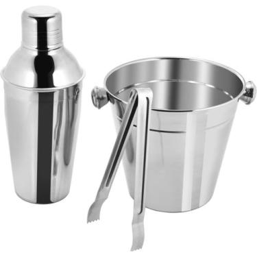 Imagem de Kit Barman Inox 3 Peças Coqueteleira 500ml, Balde e Pegador - 123útil