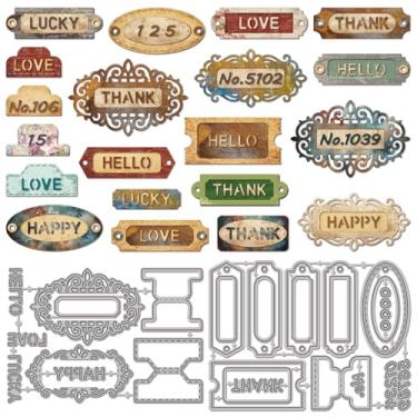 Imagem de GLOBLELAND Matrizes de corte de etiquetas de placa de identificação para fazer cartões, bordas de saudação, cortes de metal, número de série, matrizes cortadas para bricolagem em relevo, scrapbook