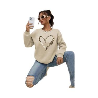 Imagem de Moletom Feminino Com Estampa De Coração De Leopardo, Forrado Com Pelo,