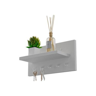 Imagem de Porta Chaves Minimalista De Parede Com 5 Pinos Branco