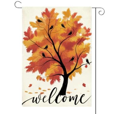 Imagem de Bandeiras de jardim de outono bem-vindo árvore de outono bandeira de jardim 30 x 45 decorações bandeira de jardim de serapilheira vertical dupla face outono folhas de bordo dia de ação de graças