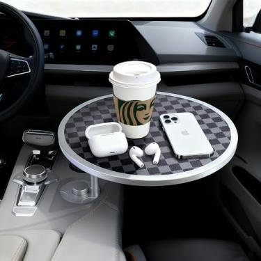 Imagem de Bandeja de carro e mesa de carro para laptop com 2 suportes e almofada antiderrapante, suporte de copo giratório de 360° para trabalhar e comer compatível com Tesla Model 3/Y/S, Ford F150/Explorer