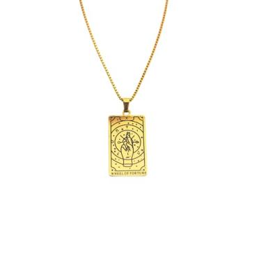 Imagem de Luva Jewelry Colar feminino com cartão de tarô - pingente espiritual banhado a ouro 18K - impermeável antimanchas - colar de astrologia - presente místico de Natal, Small, Aço inoxidável, Sem Pedra