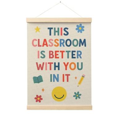 Imagem de Evcprz Boho Classroom Wall Art Poster Hanger Frame, This Classroom Is Better with You In It Impressão colorida em tela para decoração de parede para sala de aula, quarto de crianças, sala de jogos