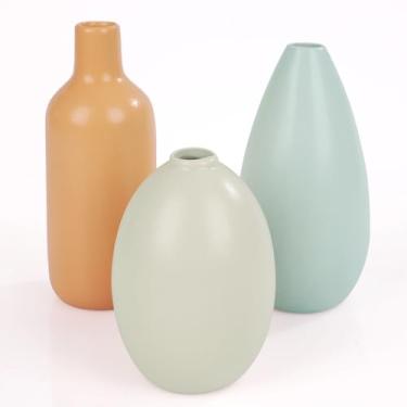 Imagem de Conjunto de 3 vasos de cerâmica azul, vasos azuis, decoração de casa, vasos para centros de mesa de flores, mesa de jantar, decoração de cornija e entrada, vaso rústico, vaso de decoração de fazenda