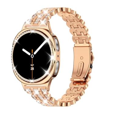 Imagem de Mtozon Pulseira Bling + capa compatível com Galaxy Watch 8 de 40 mm, pulseira e capa elegante feminina para Samsung Galaxy Watch8, ouro rosa