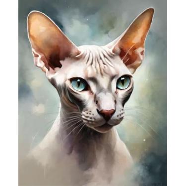 Imagem de VNUIEHG Paint by Numbers para adultos Sphynx Canadian Hairless Cat Animal DIY Kit de pintura a óleo em tela para adultos com pincéis, pintura de desenho de pigmento acrílico, 40,6 x 50,8 cm