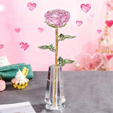 Imagem de HTBIG Presentes de Dia dos Namorados, Rosa Rosa Rosa para ela, Escultura em Vaso de Cristal K9, Flor Eterna de Vidro de Cristal 3D, para Mulheres em Aniversário, Casamento, Aniversário, Dia dos