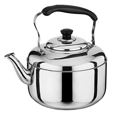 Imagem de Bule de chá de café para acampamento, 100% de aço inoxidável, chaleira de chá sem costura para fogão, assobio de aço inoxidável com alça de resfriamento para acampamento, trailer, cozinha