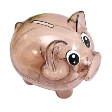 Imagem de ZABEES Cofrinho transparente cofrinho para economizar dinheiro, presente para festival, enfeite de mesa decorativo, lata de armazenamento, banco de dinheiro, estátua de porco, café