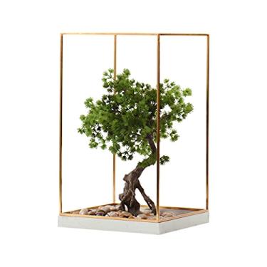 Imagem de KUYBTU Árvores artificiais vasos plantas sala de estar bonsai artificial árvore base de mármore seixos raiz de madeira esculpida planta ornamentos em vaso estudo escritório plantas artificiais bonsai