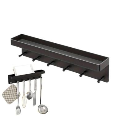 Imagem de Prateleira de entrada com ganchos | Suporte de parede com armazenamento, organizador de toalhas de banheiro sem perfuração para ferragens, chaveiros, chaves