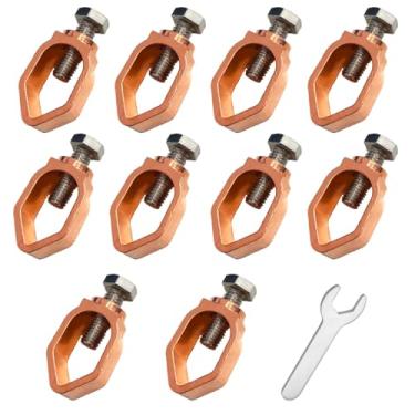 Imagem de 10 braçadeiras de haste de aterramento de latão de cobre, conector mecânico para haste e fios de aterramento de 1,27 cm - 1,27 cm - 5/20.3 cm, presente uma chave inglesa