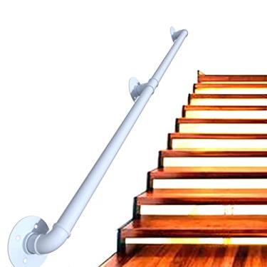 Imagem de Corrimão de escada - kit completo, corrimão de tubo branco industrial de escada com suporte de montagem na parede, casa contra a parede, grades internas e externas para idosos (tamanho: 5 m)