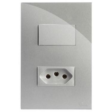 Imagem de Kit Interruptor Simples + Tomada 10A 4X2 Brg11248-8Pr - Blux Recta Pra