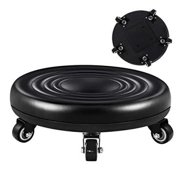 Imagem de Banqueta de pedicure banquinho baixo com rodas giratórias de 360 graus, pequeno banquinho curto para loja garagem jardim banquinho de rolamento baixo portátil banco de rolo redondo multifuncional (cor