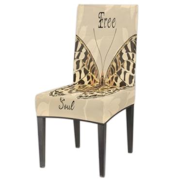 Imagem de Conjunto de 1 capa protetora para cadeira de sala de jantar, estampa borboleta, leopardo, removível, lavável, para cozinha, casa, hotel, banquete, festa de casamento, cerimônia