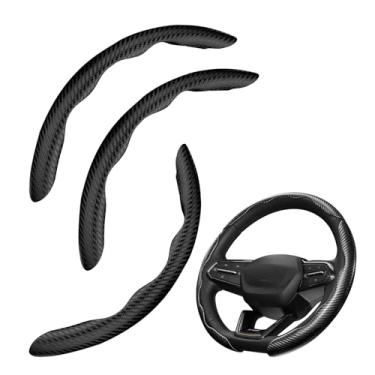 Imagem de AMZAUTO Capa de volante de fibra de carbono de 3 peças, protetor de volante de encaixe antiderrapante, design segmentado e borboleta, universal para a maioria dos carros, SUVs, caminhões (preto)