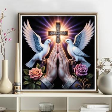 Imagem de Kits de arte de diamante 5D para adultos - kits de pintura de diamante de Cristo DIY, broca redonda completa - artesanato de ponto cruz bordado de cristal para decoração de parede, presentes de Natal