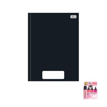 Imagem de Kit Caderno Brochura Capa Dura Pepper Preto 80 Folhas + Caneta Esferográfica Spiro 0.7mm 24 Unidades + Marca Texto Boss 4 Cores Pink