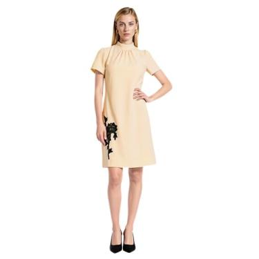 Imagem de Anne Klein Vestido feminino de manga curta com aplique, Cisne branco/Anne Black, 50
