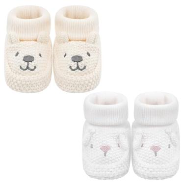 Imagem de DUONITITI Sapatos recém-nascidos de malha macia para bebês, meninos, meninas, primeira caminhada, 2 pares, 0 a 3 meses, Urso bege e coelho branco, 0-3 Months Infant