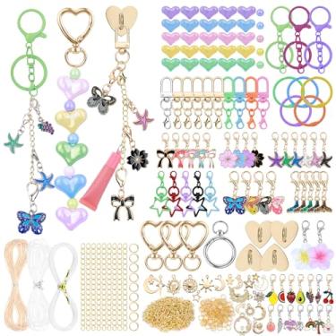 Imagem de ATCCPYDM Kit de fabricação de chaveiros de 253 peças, com pingentes e clipes de chaveiro, berloques de bolsa DIY, pulseira, kit de fabricação de chaveiros de contas para artesanato DIY e suprimentos