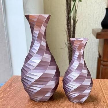 Imagem de Kit 2 Vasos Decorativos Geométricos Modernos para Sala – Peças de Decoração 3D Elegantes (Rose)