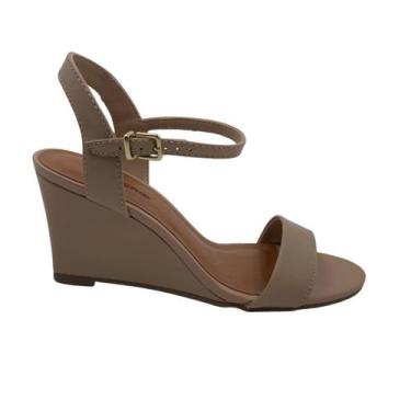 Imagem de Sandália Anabela Couro Bottero Salto Médio Bege 375021 - Brown 37, Beg