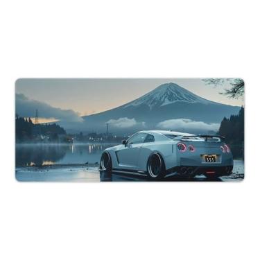 Imagem de HouLaiZhe Tapetes de mouse brancos JDM Car R35, Mount Fuji, Lake Surface Gaming Mouse Pads JDM Car Desk Pads grandes para teclado de mesa, computador, 40 x 90 cm