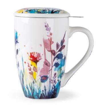 Imagem de AmorArc Caneca de chá de porcelana com infusor e tampa, xícara de chá de 510 g com alça para chá de folhas soltas, presente para amantes de chá de homens e mulheres