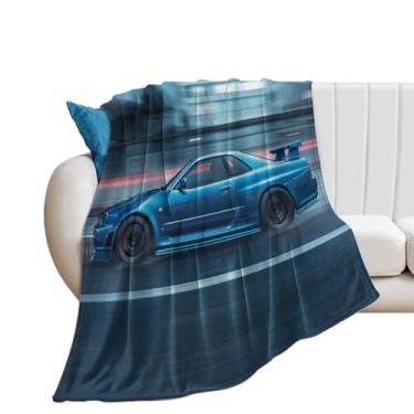 Imagem de HouLaiZhe Cobertor de flanela super macio para dirigir JDM esportes modificados R34 cobertores leves refrescantes para sofá-cama cadeira sofá carro viagem ao ar livre leve quente 178 x 203 cm