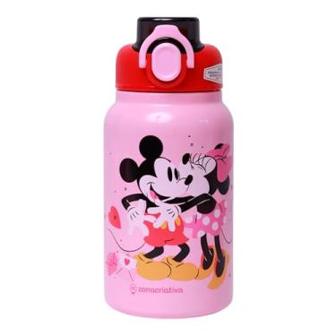 Imagem de Zonacriativa – Garrafa Júpiter 500ml Mickey & Minnie Namorados | Térmica por até 12h, Tampa com Trava Antivazamento, Canudo Lavável e Alça p/Transporte – Ideal para Lancheiras e Passeios - Compacta