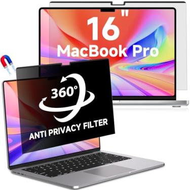 Imagem de LUSA DESIGN Tela de privacidade magnética para Macbook Pro de 16 polegadas (2021-2024, M1, M2, M3, M4), protetor de tela removível antirreflexo azul para Macbook Pro, antiespião de 360° e protetor de