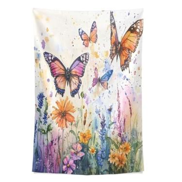 Imagem de STAYTOP Tapeçaria de parede de flores silvestres e borboletas para decoração de casa decoração de dormitório sala de estar quarto tapete de parede (60×40in)