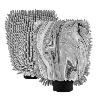 Imagem de STAYTOP Lindas luvas de lavagem de carro com textura de mármore, 2 peças, luvas de microfibra de chenille, sem arranhões, panos de esponja de lavagem ultra absorventes para carros, limpeza doméstica