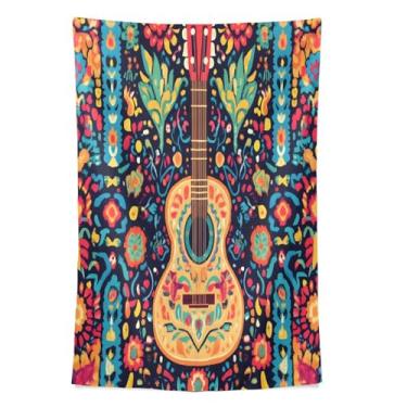 Imagem de STAYTOP Tapeçaria de parede estilo mexicano padrão de guitarra tapeçaria para decoração de casa dormitório sala de estar quarto tapete de parede (80 × 60 pol)