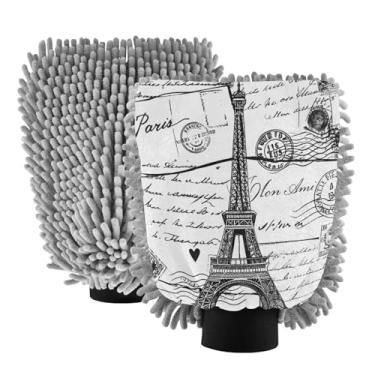 Imagem de STAYTOP Luvas de lavagem de carro da Torre Eiffel de Paris, 2 peças, luvas de microfibra de chenille, sem arranhões, panos de esponja de lavagem ultra absorventes para carros, limpeza doméstica - G