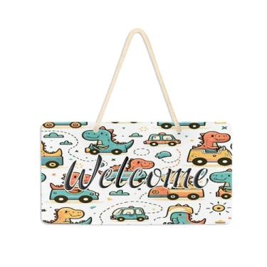 Imagem de Burbuja Placa de boas-vindas de dinossauro fofo para porta da frente, placa de boas-vindas de PVC para decoração de férias, 15 x 28 cm