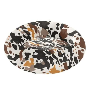 Imagem de SEHANY Cama de cachorro com estampa de vaca marrom, removível e lavável, pequena, redonda, cama de gato fofa, super macia, confortável para animais de estimação com fundo antiderrapante para cães
