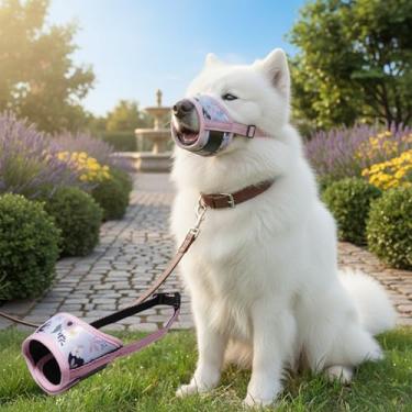 Imagem de Focinheira para cães macia ajustável, cobertura de boca de malha respirável, focinheira antimordida e queda, para cães pequenos, médios e grandes (rosa)