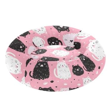 Imagem de SEHANY Cama de cachorro com estampa de gatos fofos, removível e lavável, pequena, redonda para gatos, cama fofa super macia para animais de estimação com fundo antiderrapante para cães pequenos e