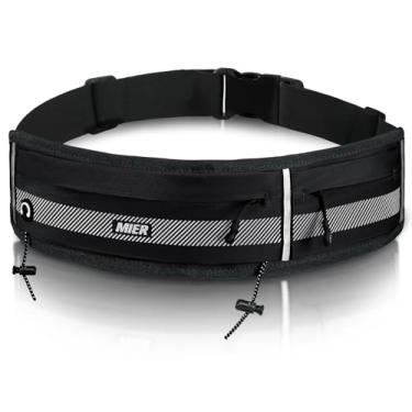 Imagem de MIER Cinto de corrida para homens e mulheres, pochete fina para celular, bolsa de corrida com clipe de maratona para caminhada, ciclismo, chaves, cartões e itens essenciais (preto)