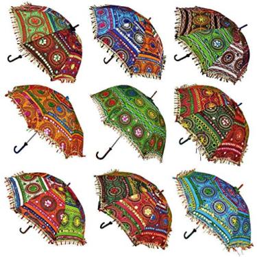 Imagem de Mycrafts Guarda-chuva boêmio feito à mão, algodão, multicolorido, moderno, multicolorido, bordado, boêmio, guarda-chuvas, Multi, 10 Pcs lot, Clássico