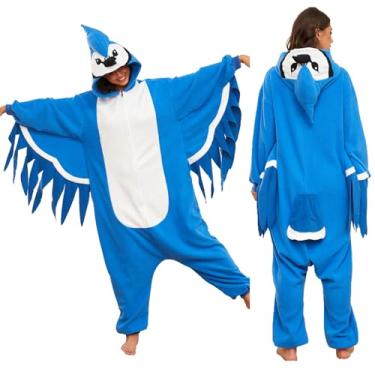 Imagem de HOMWERRONT Adult Bird Onesie Pajamas Animal Blue Jay Cosplay Costume Sleepwear Homewear Halloween Christmas Loungewear for Women Men XL
