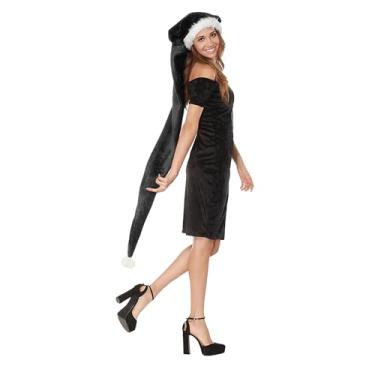 Imagem de RONGXG 1.5M Santa Hat for Adult Extra Long Plush Xmas Santa Claus Hat Unsiex Furry Trim Christmas Party Cap for Christmas New Year (Black, one size)
