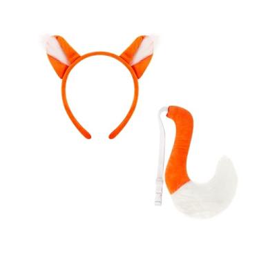 Imagem de JIAHG Plush Animal Cosplay Costume Accessories Furry Fox Ears Headband and Tail Set for Halloween Anime Masquerade Cosplay Props