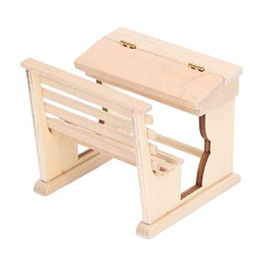 Imagem de TOPINCN Mesa e Cadeira Escolar Em Miniatura para Casa de Bonecas 1:12, Conjunto de Mesa de Aula de Madeira de Bétula Minúscula Com Mesa Aberta para Casa de Bonecas, Biblioteca,