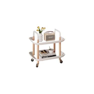 Imagem de Carrinho Organizador Multiuso 2 Prateleiras, Branco, Plástico e Metal, 57x56x34.5cm, Portátil, Design Compacto